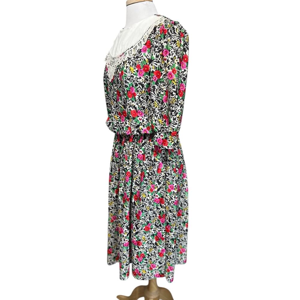 Vintage Dress Womens 12 Country Whimsy Lace Collar Cottagecore Floral Blouson - Picture 4 of 8
